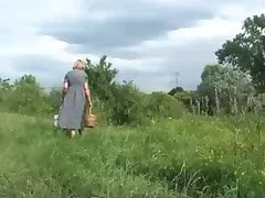 Blonde mature farm woman abused and force-fucked outdoor